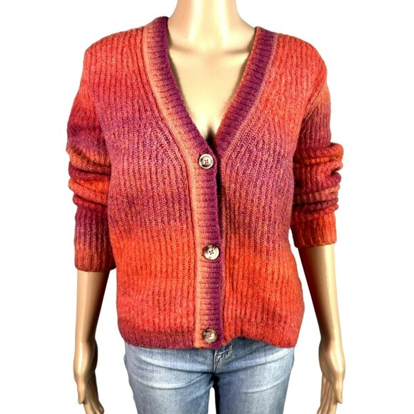 🟣🟣🟣 Maeve Hallie Space Dyed Button Down Slouchy Oversized Fit Cardigan Sweate - Picture 1 of 11